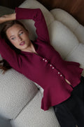 Solid Fitted Ruffled Hem Long Sleeve Knit Cardigan image 2