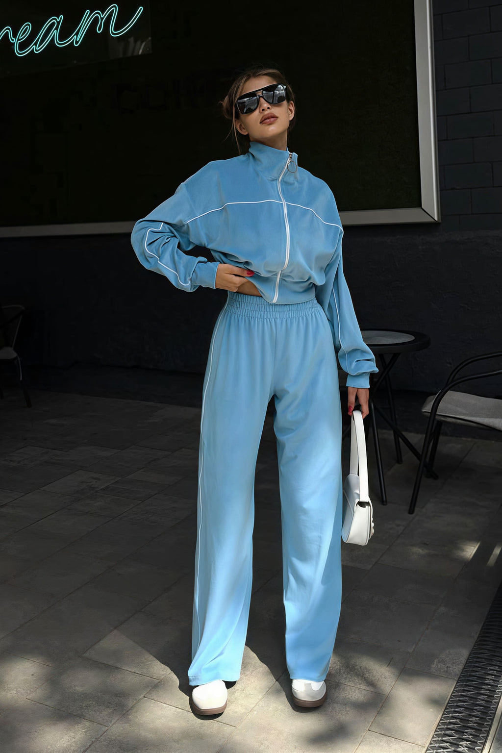 Athletic Velvet Collar Zipper Long Sleeve Two Piece Set image 14