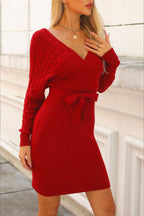 V-Neck Batwing Sleeve Sweater Dress image 11