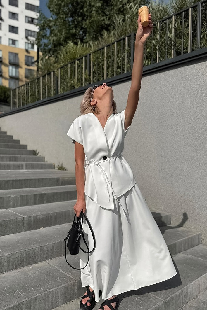 Minimalist Tie Sleeveless Midi A Line Skirt Set image 3