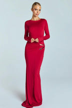 Sexy Backless Metal Decor Round Neck Sleeve Maxi Dress image 5
