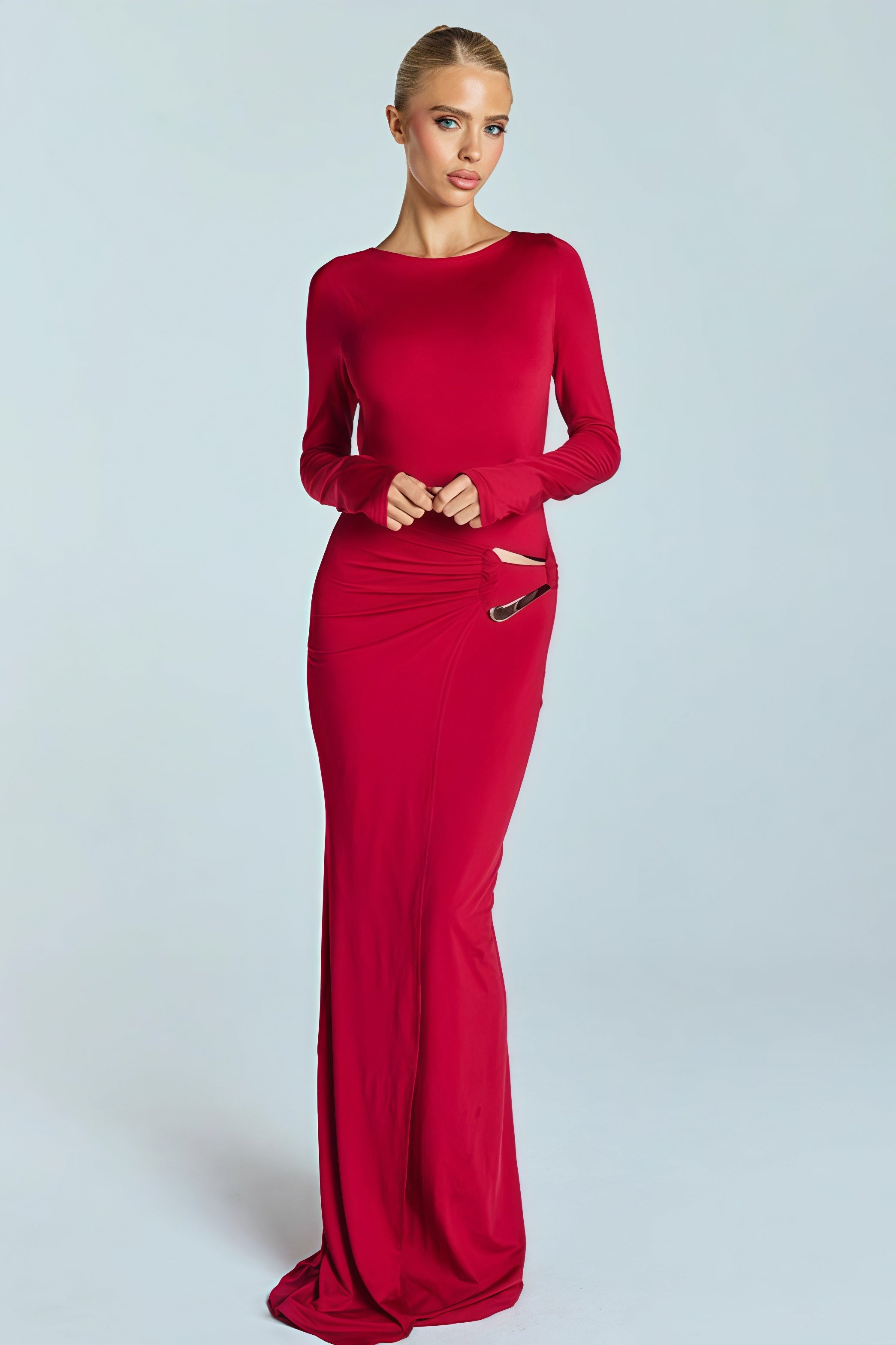 Sexy Backless Metal Decor Round Neck Sleeve Maxi Dress image 5