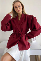 V-Neck Belted Shoulder Pad Blazer image 9