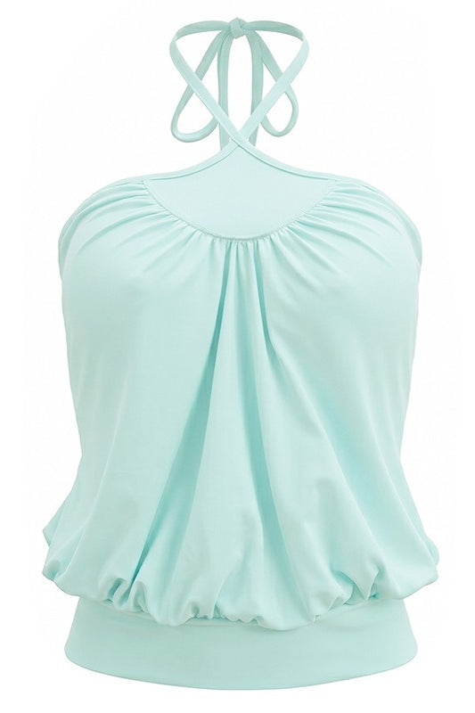 Mint Cross Ruched Casual Halter Top image 5