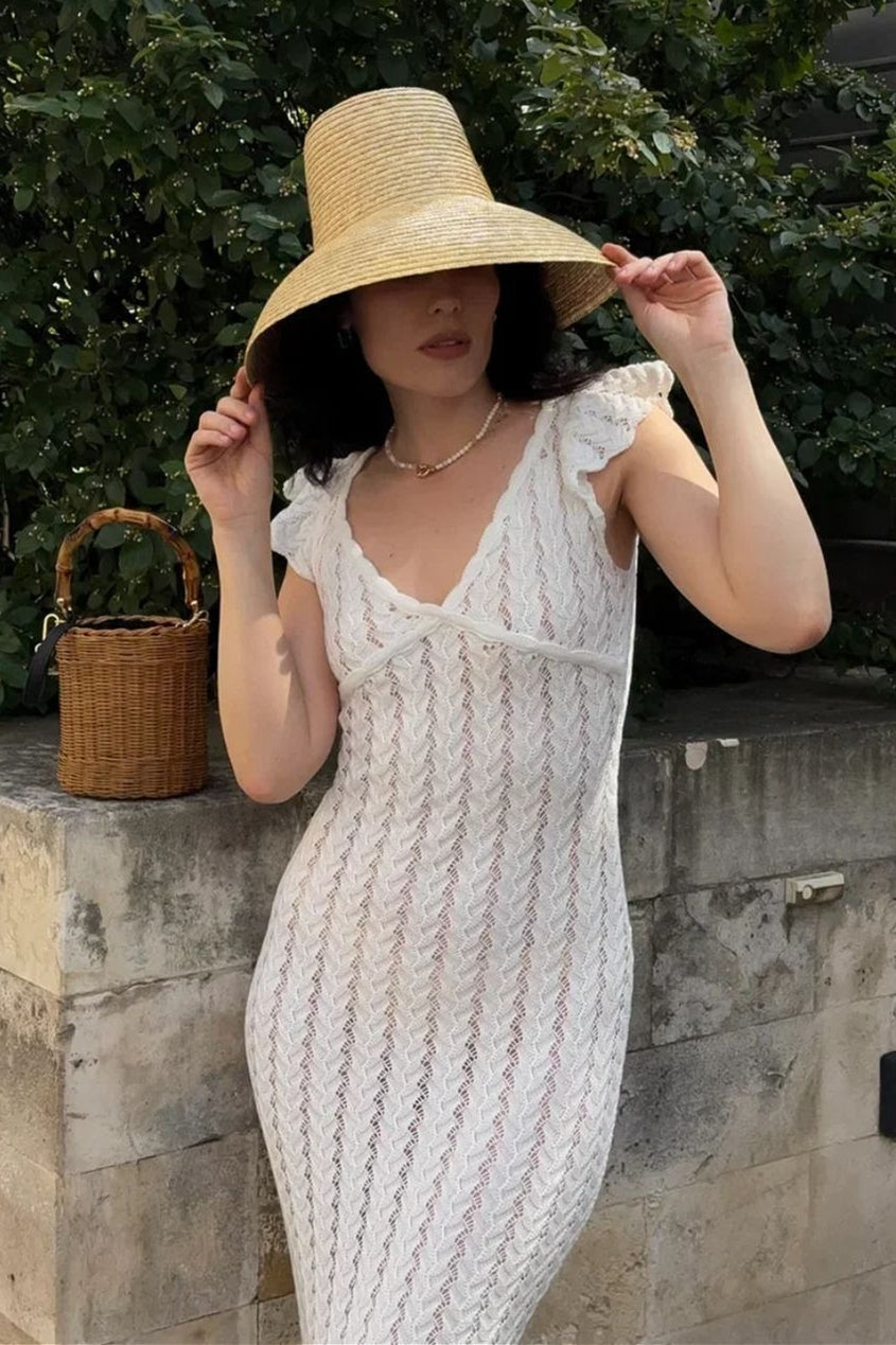 French Ruffle V Neck Knit Pastoral Maxi Dress image 9