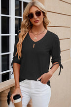 Petra Eyelet Top detail view styled for Avrienne