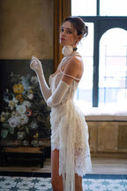 Lace Boned Bandeau High Slit Asymmetrical Reception Dress image 4