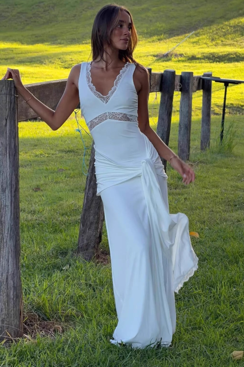 Lace Panel Bodycon With Tie Straps Maxi Dress image 1
