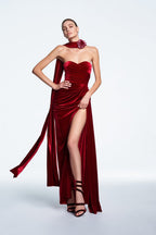 Velvet Strapless Split Party Dress image 2