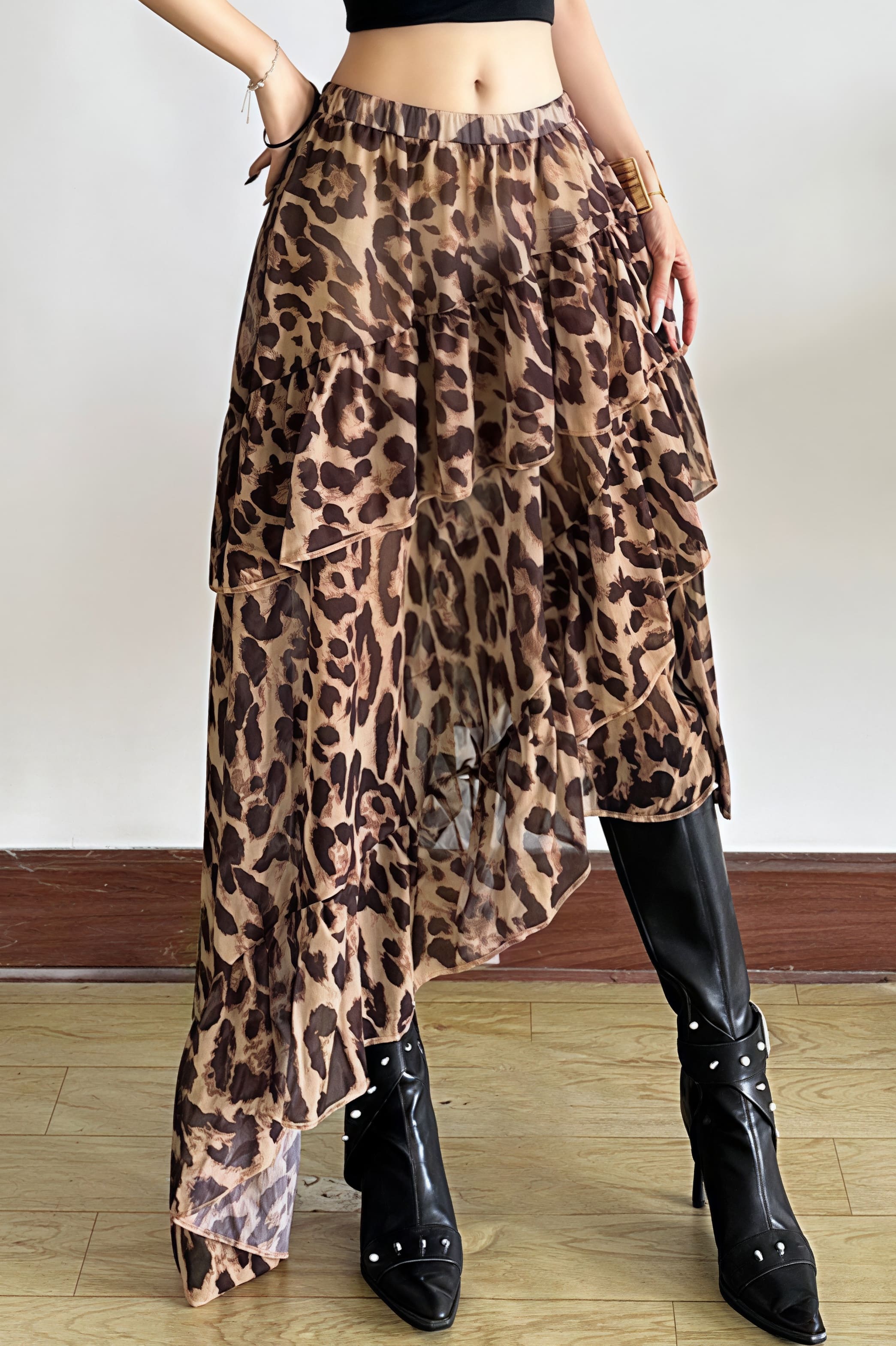 Street Style Leopard Flowy Layer Skirt image 3