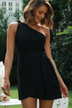 One-Shoulder Belted Asymmetrical Cocktail Dress image 8
