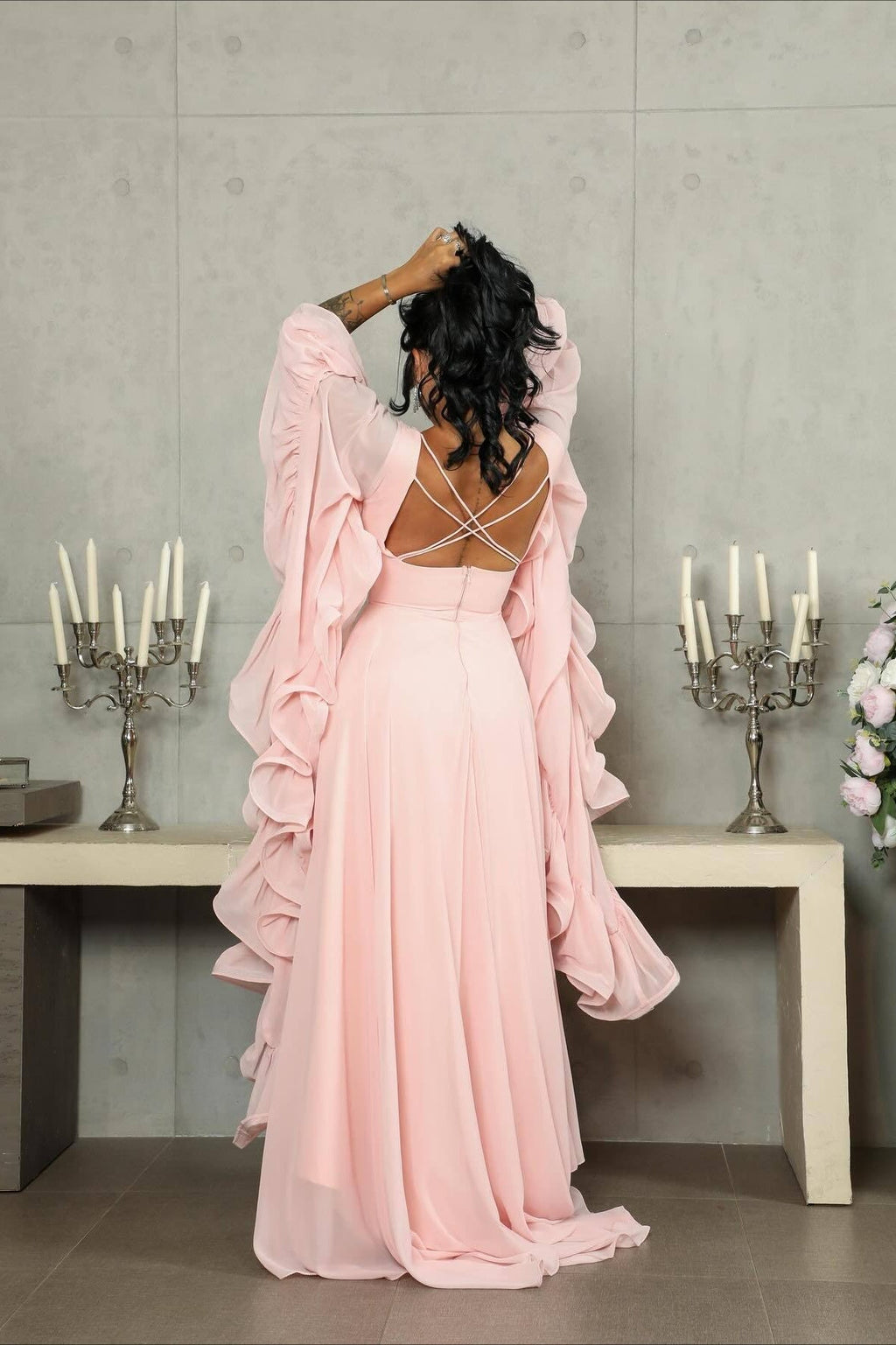 Ruffle Flared Sleeve Tulle Puff Tiered Maxi Dress image 6