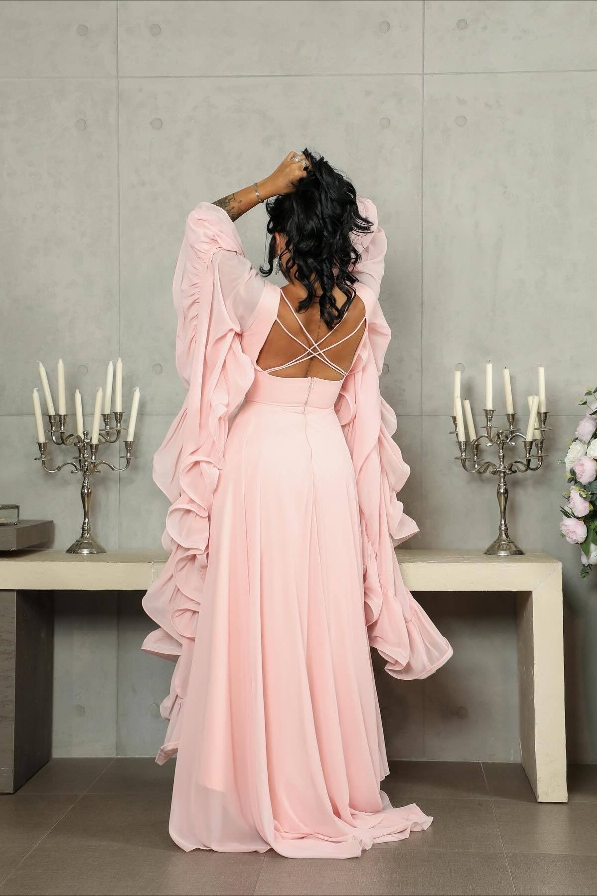 Ruffle Flared Sleeve Tulle Puff Tiered Maxi Dress image 6