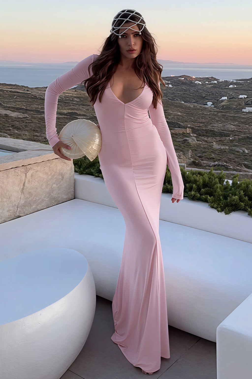 Elegant Sexy Deep V-Neck Long Sleeve Bodycon Maxi Dress image 6
