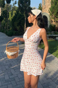 Romantic Pastoral Floral Print V Neck Mini Dress image 1