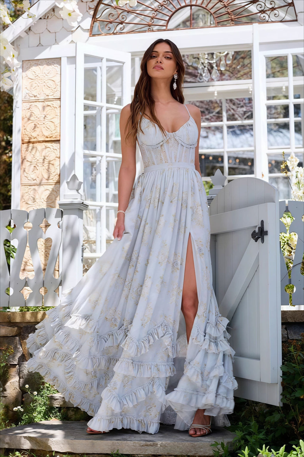 Elegant Unique Spaghetti Strap Cinched Waist Beach Maxi Vacation Dress image 1