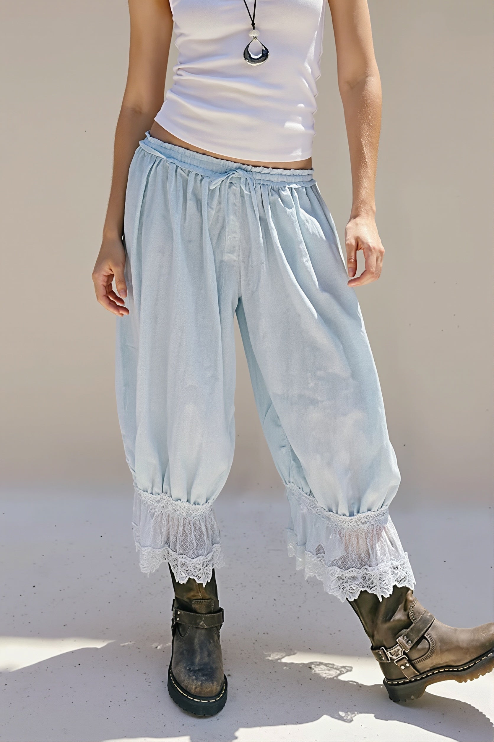 Hollow Out Lace Tie Casual Pants image 4