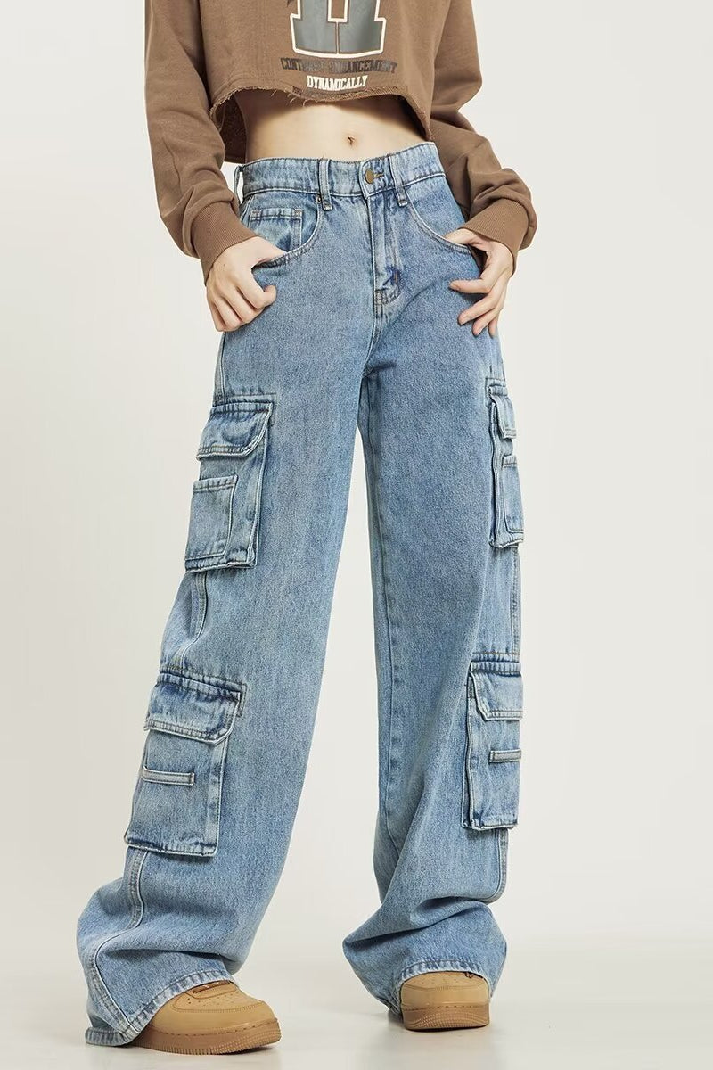 Vintage Washed Wide Leg Cargo Jeans image 3