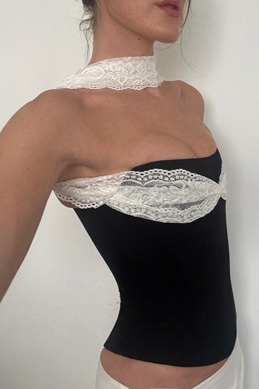 Lace Patch Slim Tube Tank Top image 3