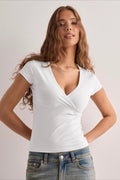Deep V Neck Solid Slim Waist T-shirt image 1