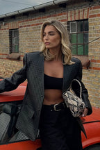 V-Neck Woven Leather Long Sleeve Jacket image 2