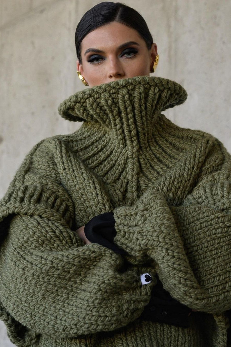 Solid Patchwork Chunky Fluffy Turtleneck Sweater image 14