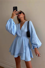 Fashion Solid Color Waist Cinching Mini Dress image 4