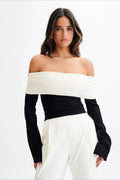 Off-Shoulder Fitted Knit Sweater image 1