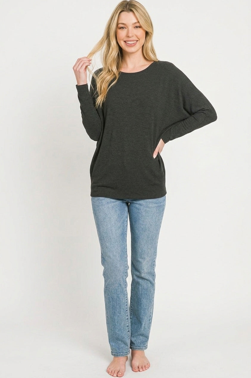 Juliette Boat Neck Top detail view styled for Avrienne