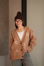Fuzzy Daisy Jacquard Loose V-Neck Cardigan image 5