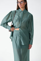 Vintage Collared Tencel Shirt Dress Two Piece Set image 5