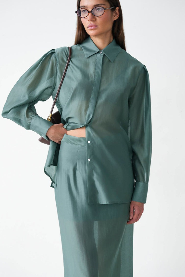 Vintage Collared Tencel Shirt Dress Two Piece Set image 5