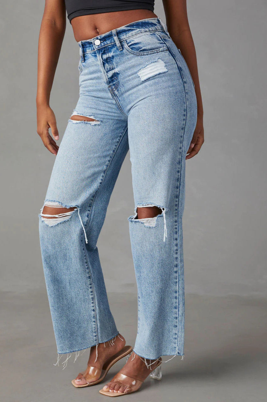 Ripped Raw Hem High Waist Jean image 1