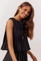 Solid Ruffled Tie Linen Cotton Shirt Tank Top image 12