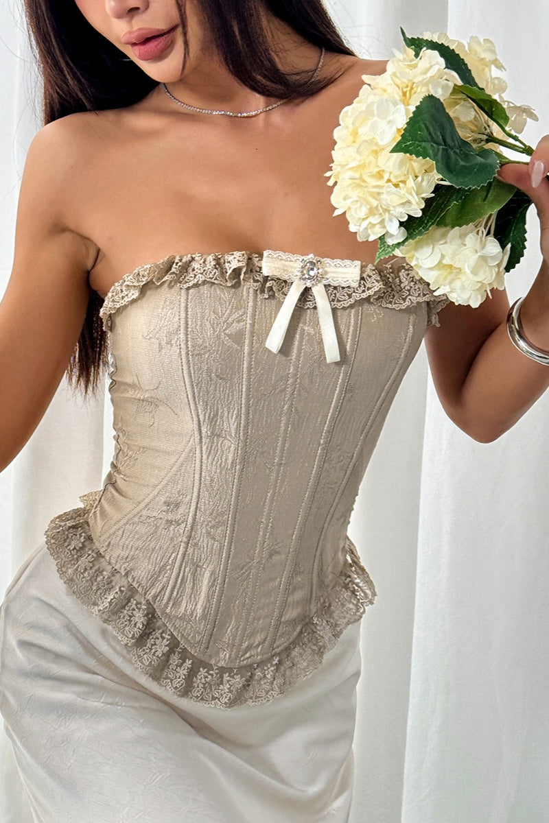 Lace Ruffle Trim Boned Strapless Corset Sexy Blouse image 2