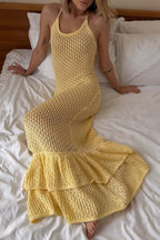 Boho Ruffle Knit Sexy Cutout Sheer Cami Maxi Dress image 1
