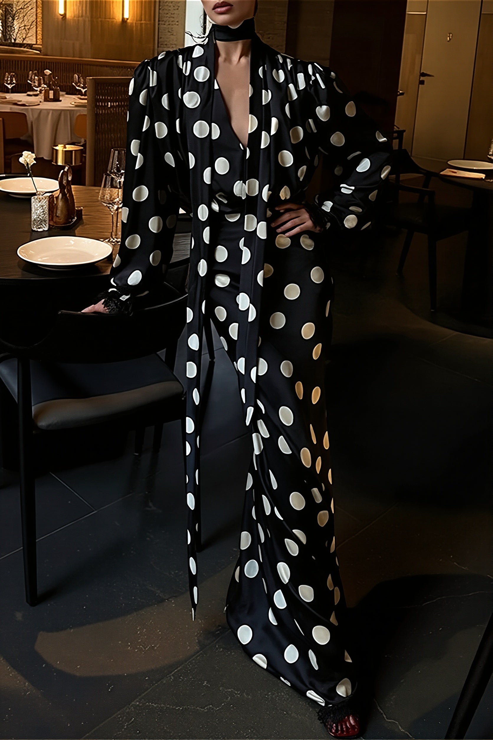 Vintage Polka Dot Sash Maxi Dress image 8