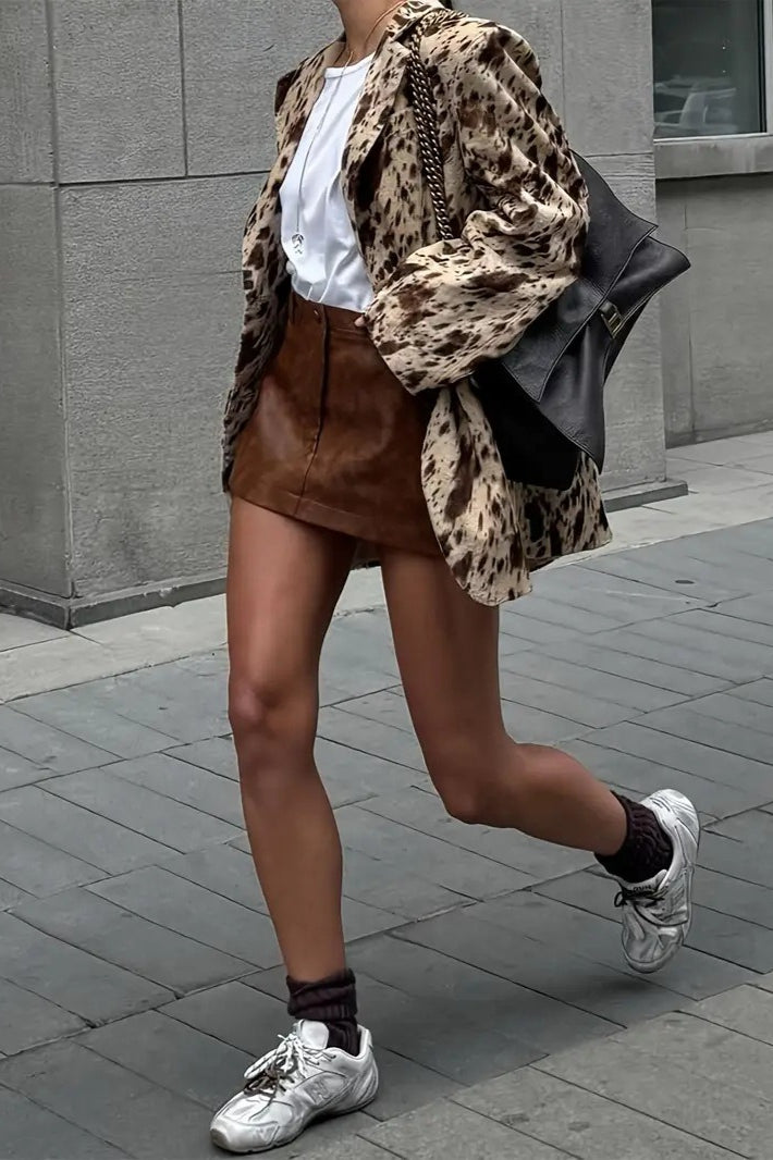 Relaxed Fit Leopard Print Blazer Coat image 3