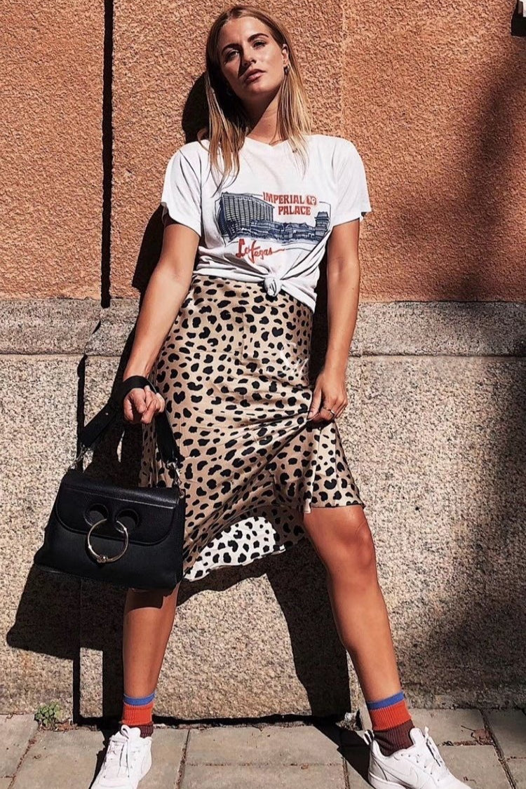 Chiffon Satin Leopard Midi Skirt image 1