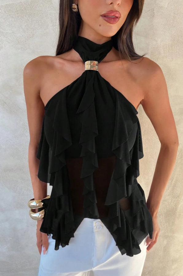Chic Solid Ruffle Slim Halter Top image 11