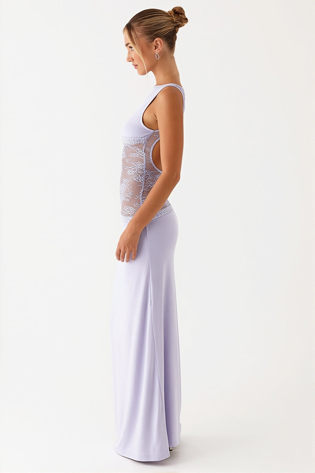 Sexy Lace Satin Backless Maxi Dress image 5