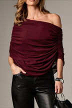 Solid Ruched Cape Loose Blouse image 10