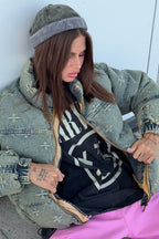 Vintage Washed Cross Embroidery Puffer Jacket image 5