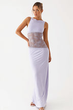 Sexy Lace Satin Backless Maxi Dress image 4