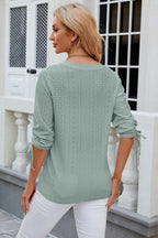 Petra Eyelet Top detail view styled for Avrienne
