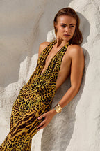 Slim Fit Leopard Cowl Backless Maxi Dress image 4