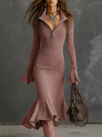 Valeria Ribbed Midi Dress detail view styled for Avrienne