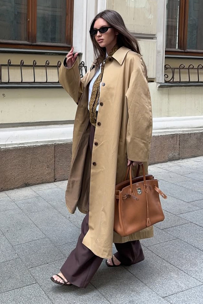 Minimalist Extra-Long Cotton Single-Breasted Lapel Overcoat image 5