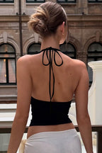 Sexy Low Cut U Neck Solid Halter Tie Cami Top image 4