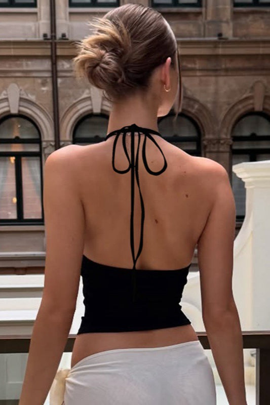 Sexy Low Cut U Neck Solid Halter Tie Cami Top image 4